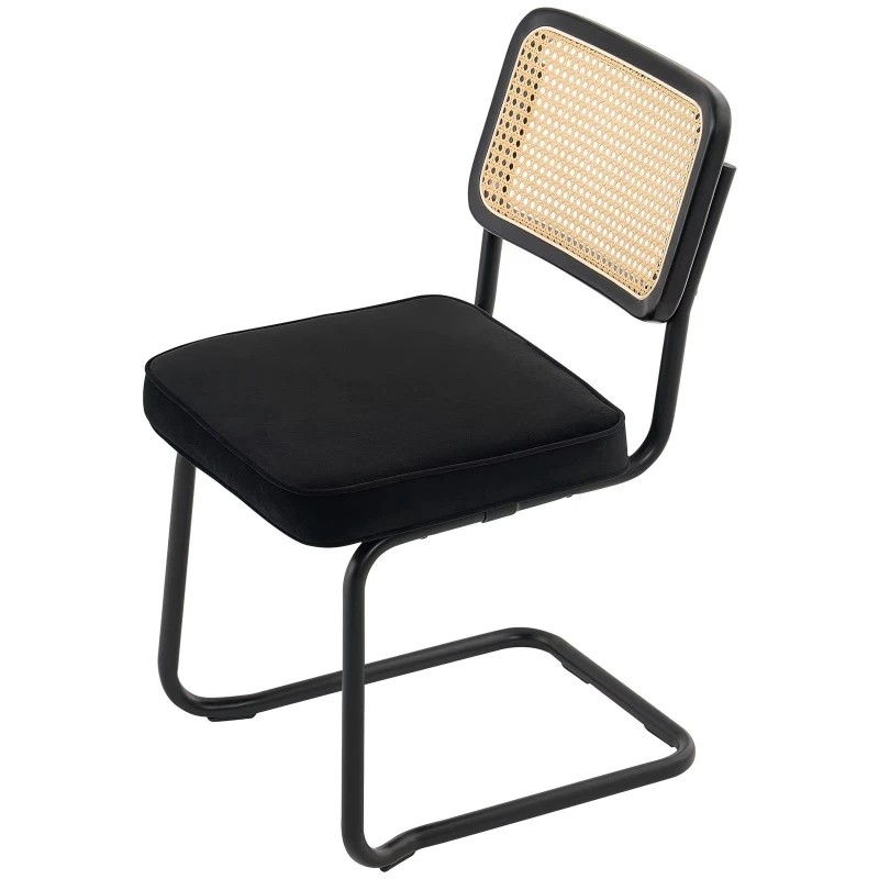 Medieval Modern Dining Chair Set 2-piece Vintage Dining Chair with Rattan Back and Padded Velvet Seat for Restaurant Use