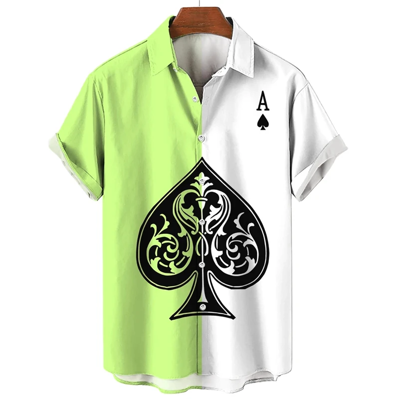 

3D Printed Love Poker Elements Graphic Shirts For Men Clothes Simple Hip Hop Male Blouses Funny Y2k Boy Short Sleeve Button Tops