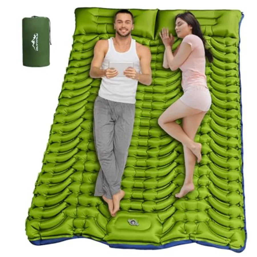

Double Sleeping Pad for Camping Self Inflating 4" Extra Thick Camping Sleeping Pad for 2 Person with Pillow Built-in Foot Pump