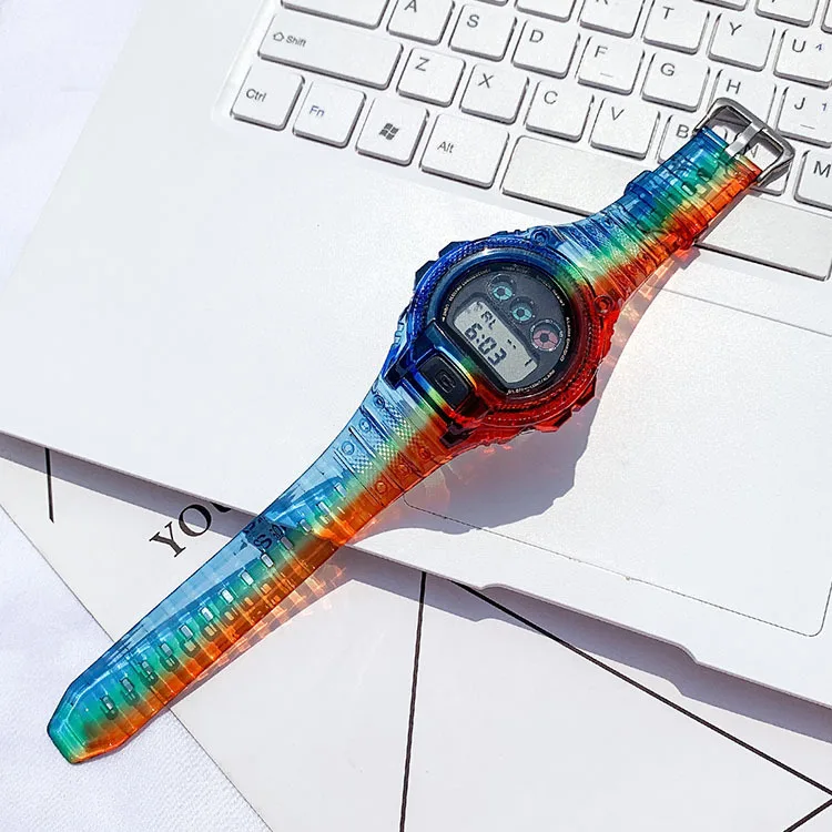 Strap + Case for Casio G-Shock DW-6900 Transparent Rainbow TPU Resin Silicone Bezel Band Men Women Sport Watch Accessories