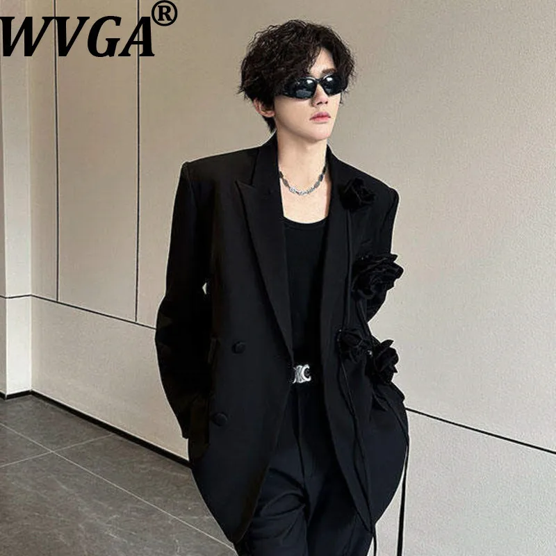 WVGA Spring Autumn New Man Tide Patchwork Rose Trendy Turn-Down Collar Blazer Niche Chic Casual Long Sleeve Suit Coat Ins W15226