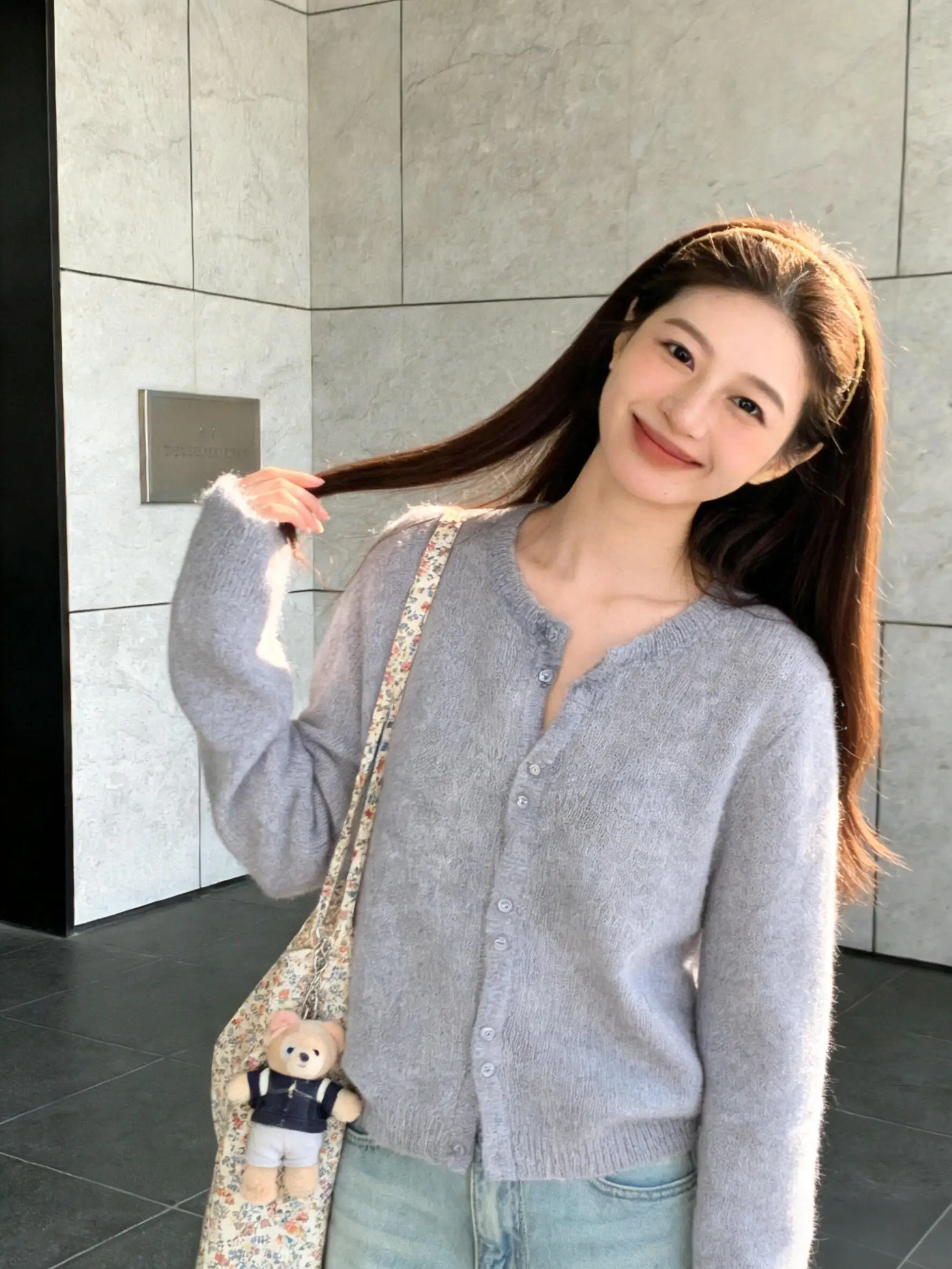 

Корейский модный тонкий вязаный кардиган-накидка для женщин: нежный, свободный, стройнящий, с защитой от солнца, трендовый, весенний