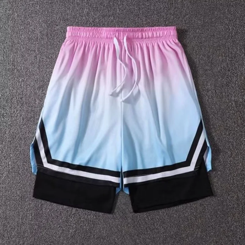 กางเกงขาสั้นลำลองสองชั้นของผู้ชายกางเกงขาสั้นหลวมกีฬาชายวิ่งออกกำลังกายบาสเก็ตบอลเทรนนิ่งแฟชั่นฤดูร้อน2023
