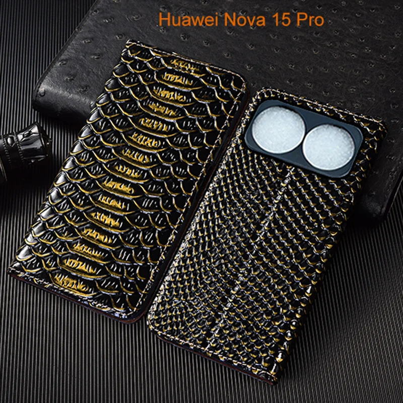 

Genuine Leather Flip Case For Huawei Nova 14 14i 15 Pro Ultra Lite Phone Cover Card Cases Dragon Scale Handmade