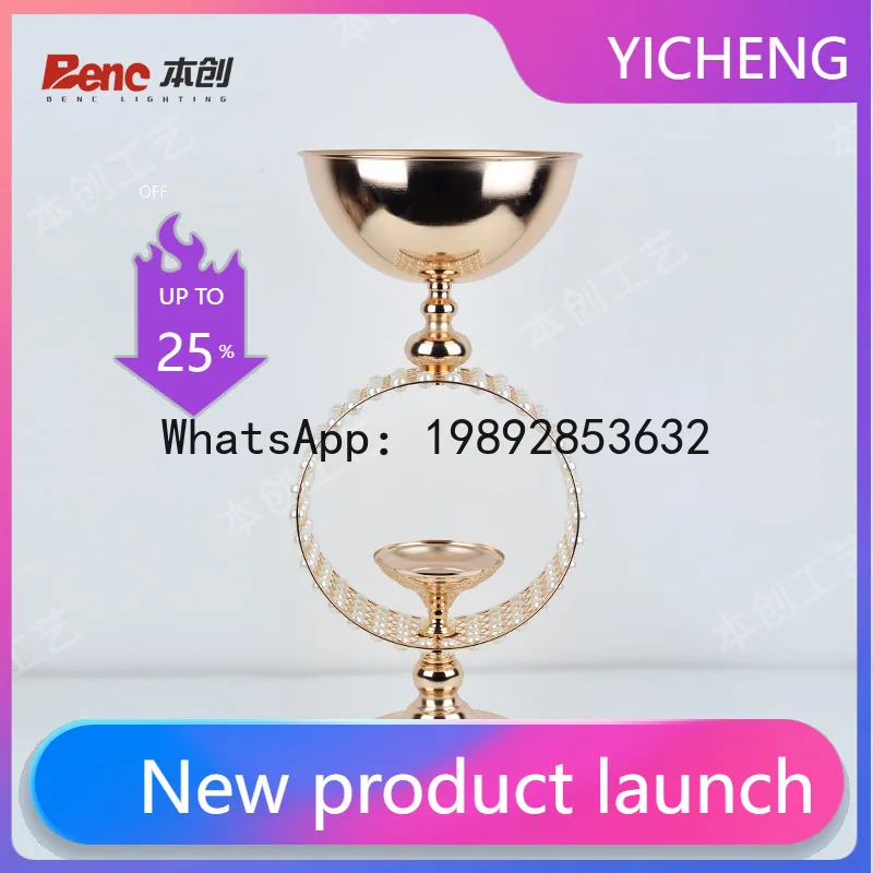 PYJ European gold wrought iron flower pot, ring pearl flower ware, metal vase, wedding table flower ornament