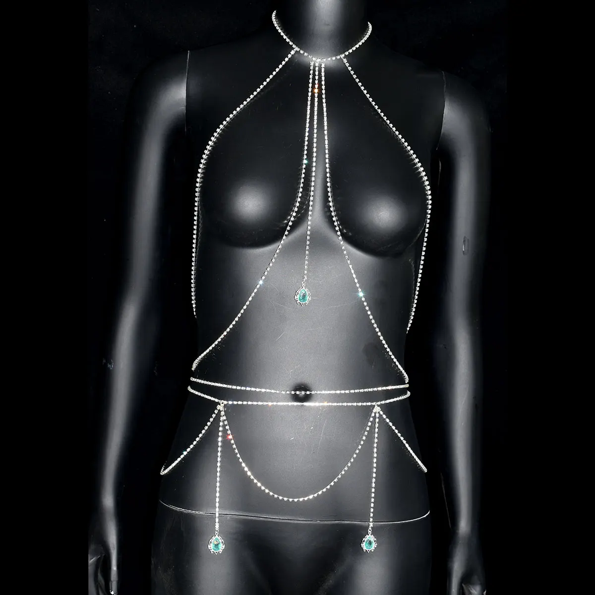 Sexy Rhinestone Bra Waist Chain Set Sparkle Trend Ladies Belly Body Jewelry Music Festival Beach Bikini Party Dress Accessories view 2