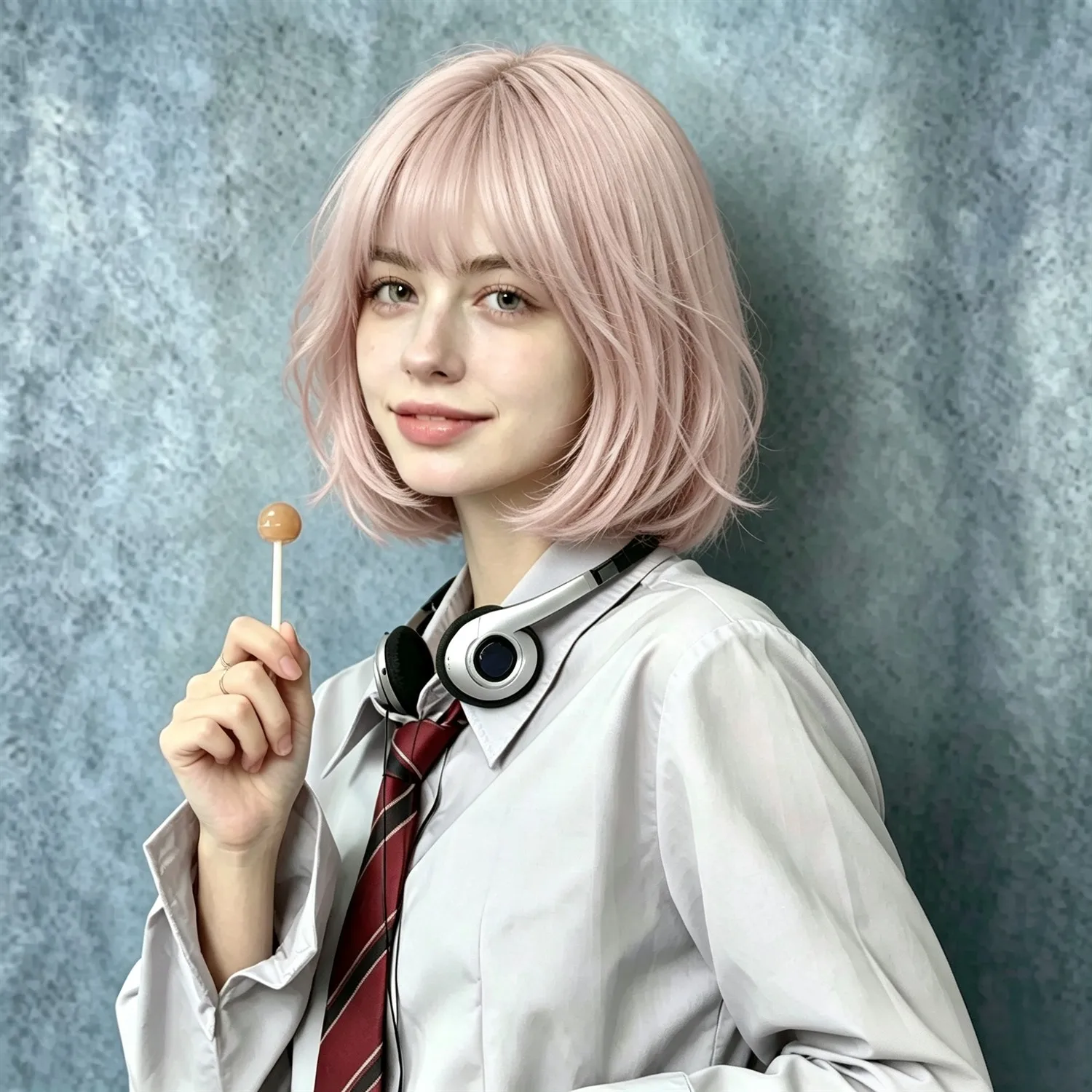 Straight Bob Wig 14 Inch Beige White With Air Bangs Heat Resistant Synthetic Wig For Women, parties, stage performances