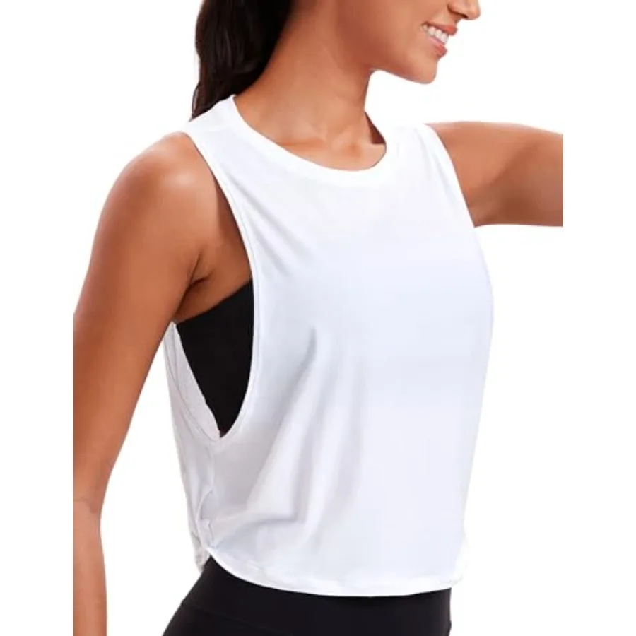 

CRZ YOGA Pima Cotton Armhole Tank Tops for Women - Workout Sport Athletic Yoga Running Gym Loose Crop Sleeveless Shirts