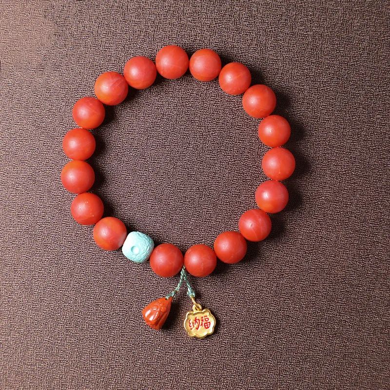 South Red Bracelet Frosted 10mm Single Circle DIY Women's Style with South Red Lotus Poncho and Pine Stone Simple Atmosphere