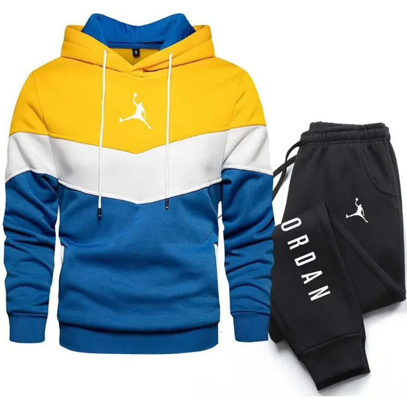 Spring and autumn new men's casual hoodie + sweatpants two-piece set, fashion outdoor jogging training men's jumper clothes