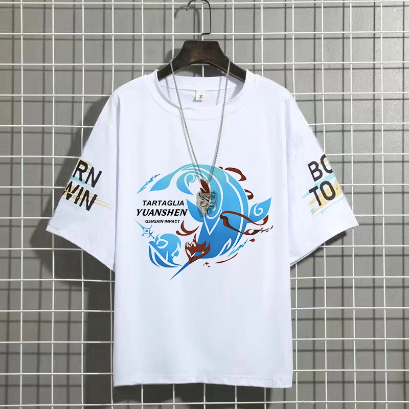 Genshin Impact Tartaglia Hu Tao Ganyu Kamisato Ayaka Anime bedrucktes T-Shirt Unisex Harajuku Retro T-Shirt Top Damen Kurzarm