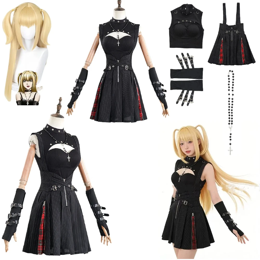 

Anime Death Note Misa Amane Cosplay Costume Black Dress Set with Necklace Wig Misa Amane Black Series Halloween Stage Full Suit