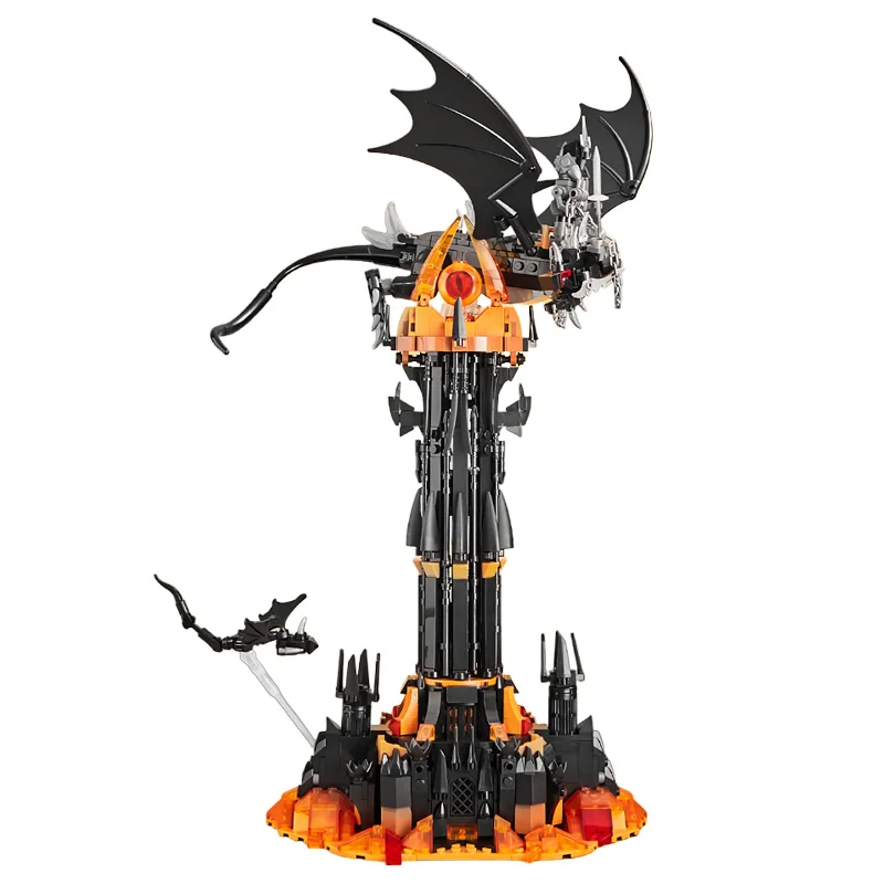 MOC Lord Rings película The Fell Beast Torre mágica con luces Led Castillo de fortaleza mágica ensamblar colección ladrillos modelo juguetes regalo