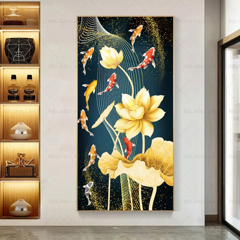 Koi Fish Posters Canvas Painting Wall Art Pictures For Living Room Animal Prints Modern Home Decor Feng Shui Carp Lotus Pond