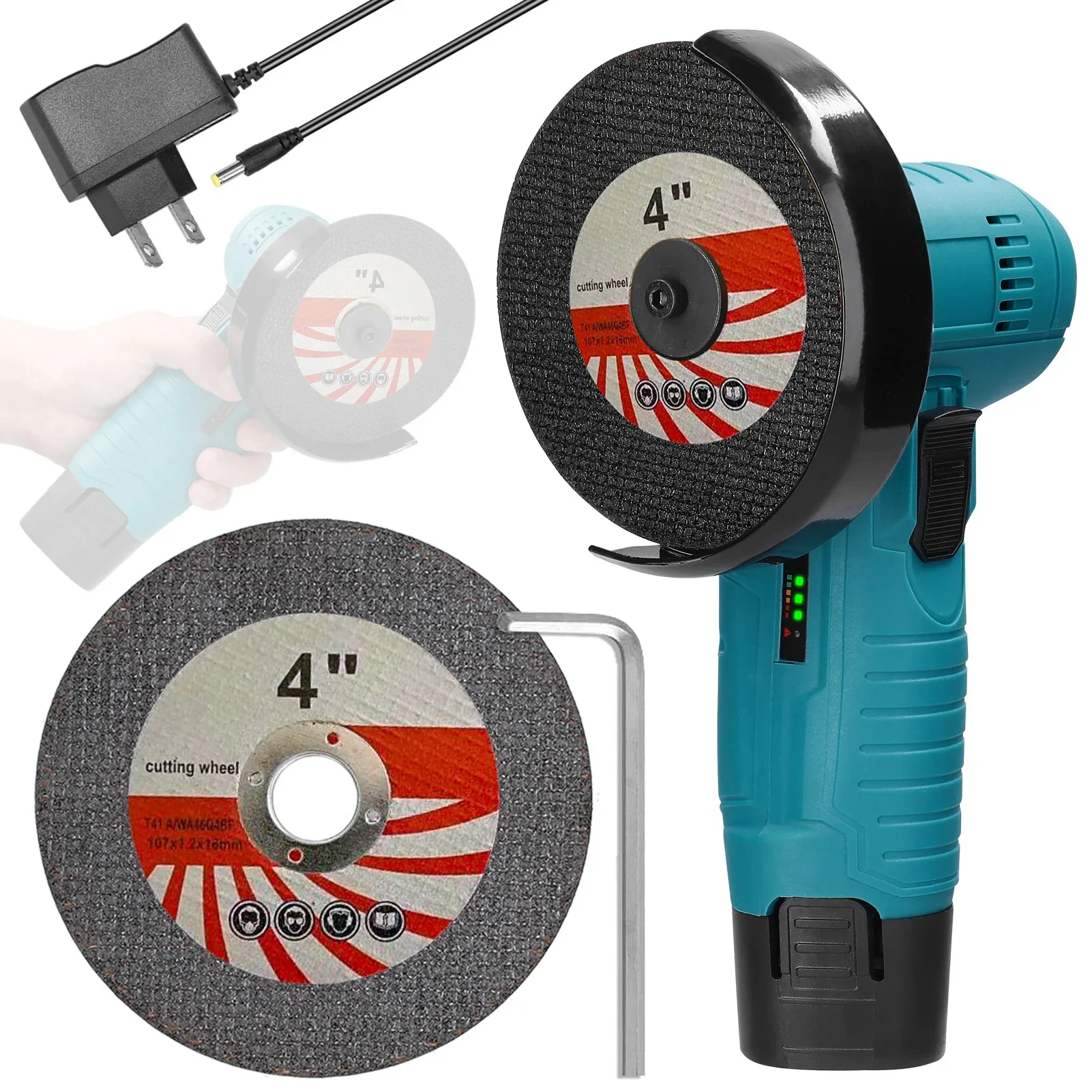 12V 4 Inch Electric Portable Angle Grinder Cordless Polishing Mini Cutting Blade Grinder Machine Lithium Battery Universal