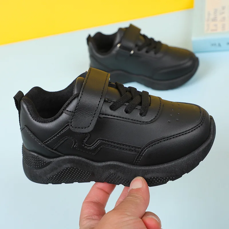 Children Fashion Girls Black Uniform School Shoes 2023 Hook & Loop Simple Non-slip Britain Style Boys Sneakers Spring Autumn New