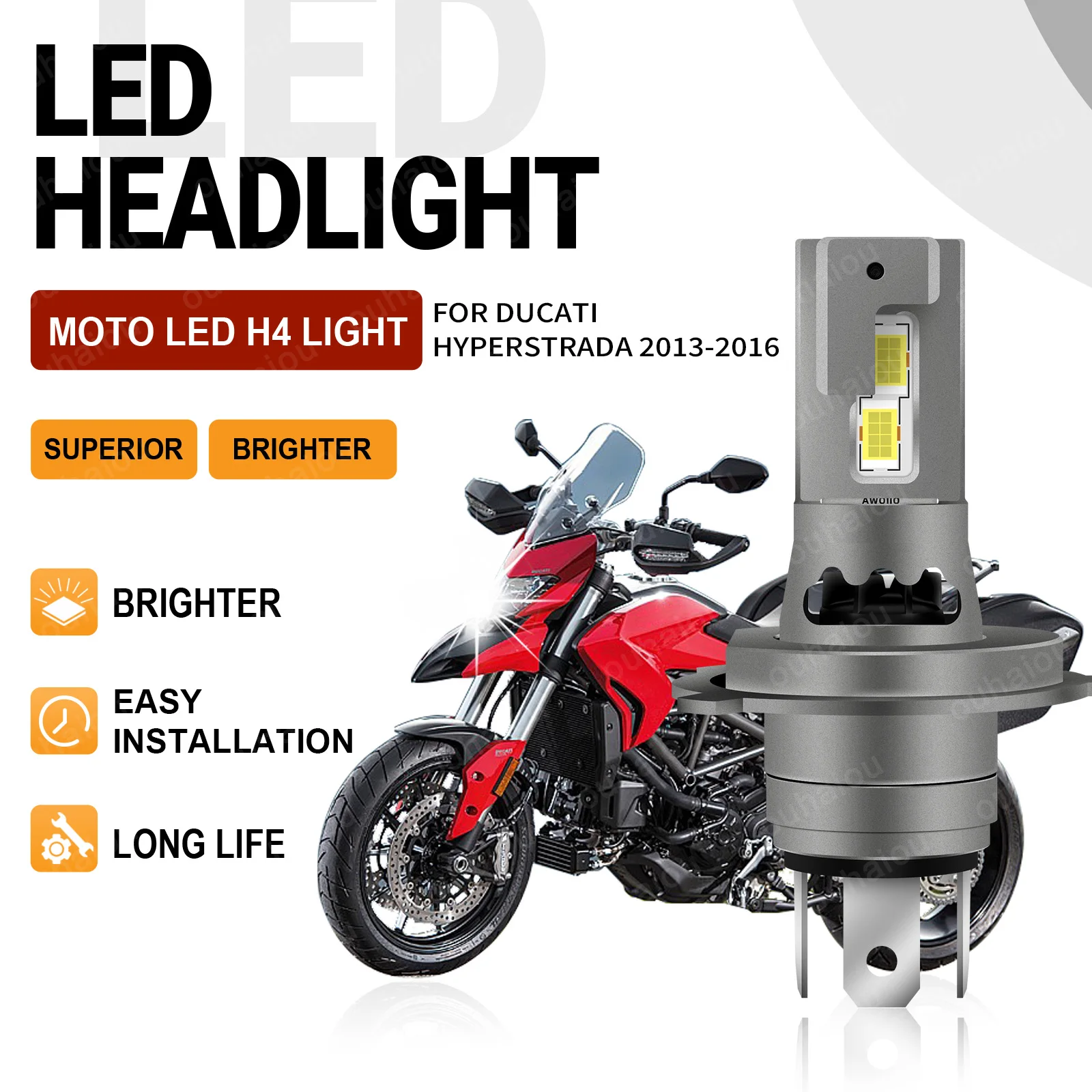 

For Ducati Hyperstrada 2013 2014 2015 2016 Mini H4 LED Headlight Bulb 15000LM 6000K Canbus Error Free Motorcycle Headlamp