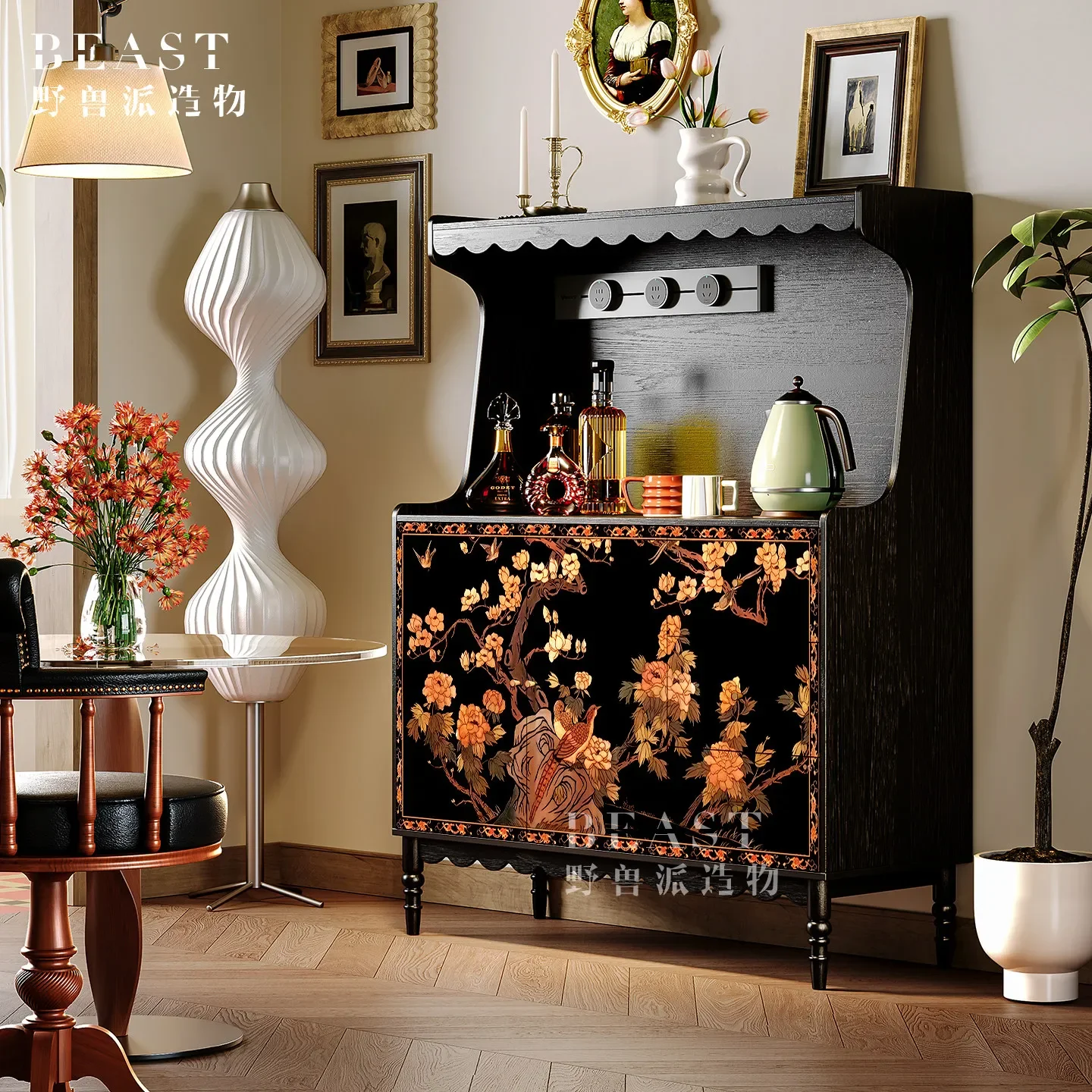 02A French Chinese style painted solid wood chest cabinet, living room storage, dining side cabinet, entrance storage cabinet