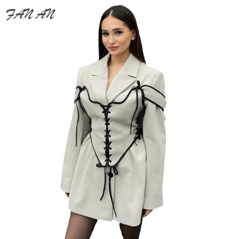 

Women Clothing Autumn Winter Temperament Commuting Suit Collar Long Sleeved Woolen Coat Straps Waist Seal Two-piece Woolen Coat