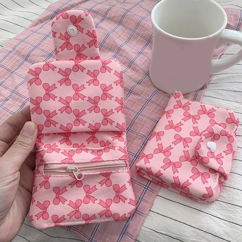 

Print Canvas Wallet Simplicity Cute Storage Bag Pink Bowknot Card Holder Snap Fastener Coin Purse Casual Protable Purse Card Bag