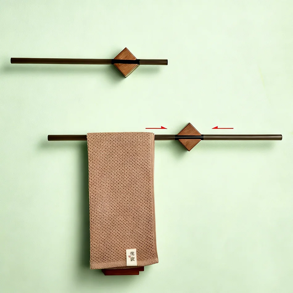 

Movable Towel Holder Wood 30 40 50CM Walnut Aluminum Gold Black Wall Mounted Bathroom Towel Bar Shelf Storage Hanger