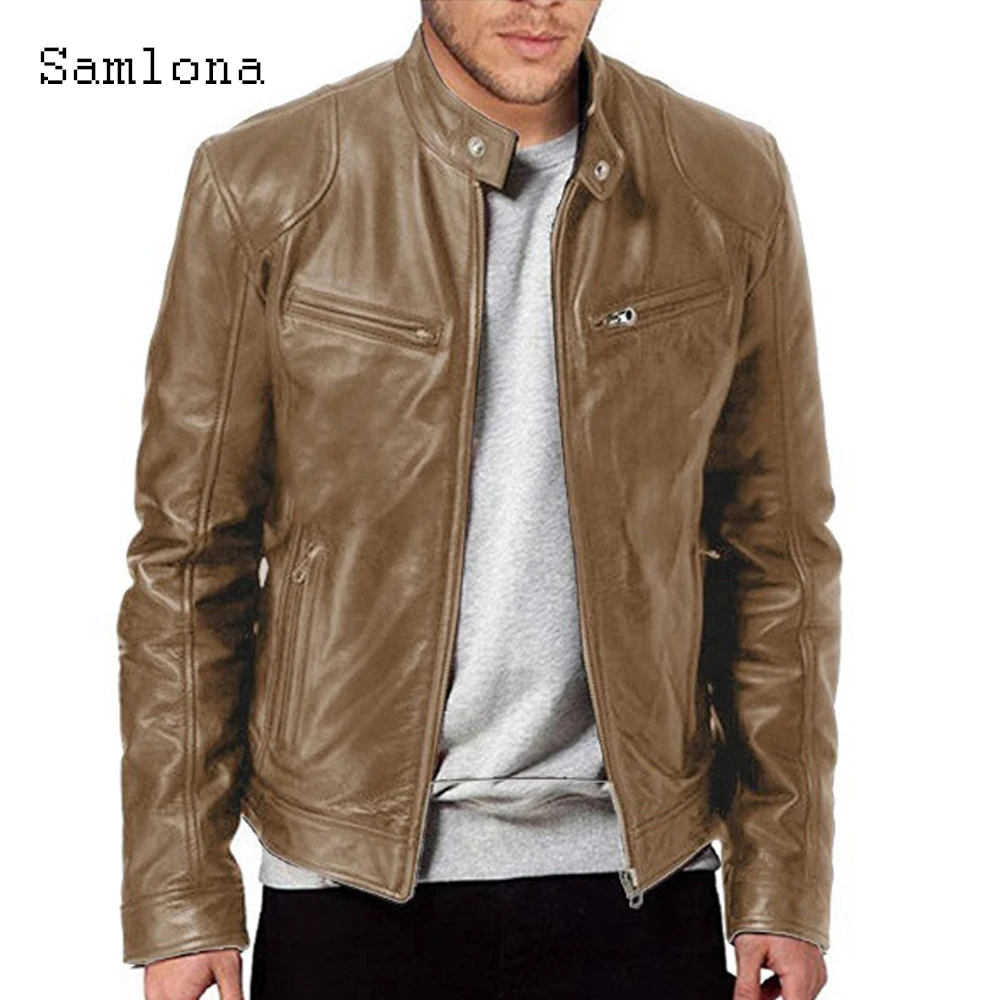 

Мужские куртки из искусственной кожи, новинка 2023 года, осенние базовые топы, верхняя одежда, легкая мягкая куртка из искусственной кожи, мужские пальто с карманами-стойкой, хаки