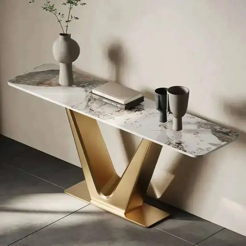 

Console Entrance Light Tables Luxury Home Italian Furniture Living Room Stainless Steel Porch Table with Lamp Modern Slate Table