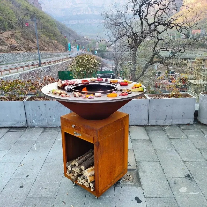 

BBQ New Design Bbq Brazier Outdoor Table Fire Pit Corten Bar Grill Outdoor Barbeque Grills for Family Gathering