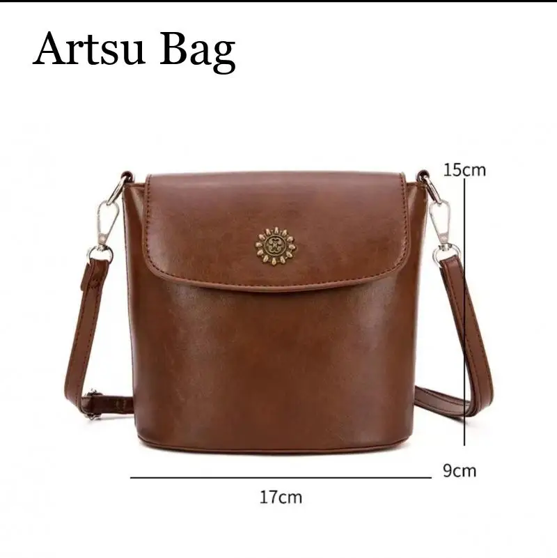 2024 New Fashion Cross Sunflower Women's Casual Versatile Small Bag Retro Bucket Bag Brown Shoulder Crossbody Bag