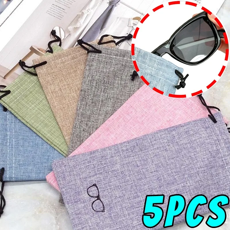 5pcs Eyeglasses Drawstring Bag Soft Dustproof Sunglasses Pouch Jewelry Organizer Cosmetic Reading Glasses Storage Sleeves Bags