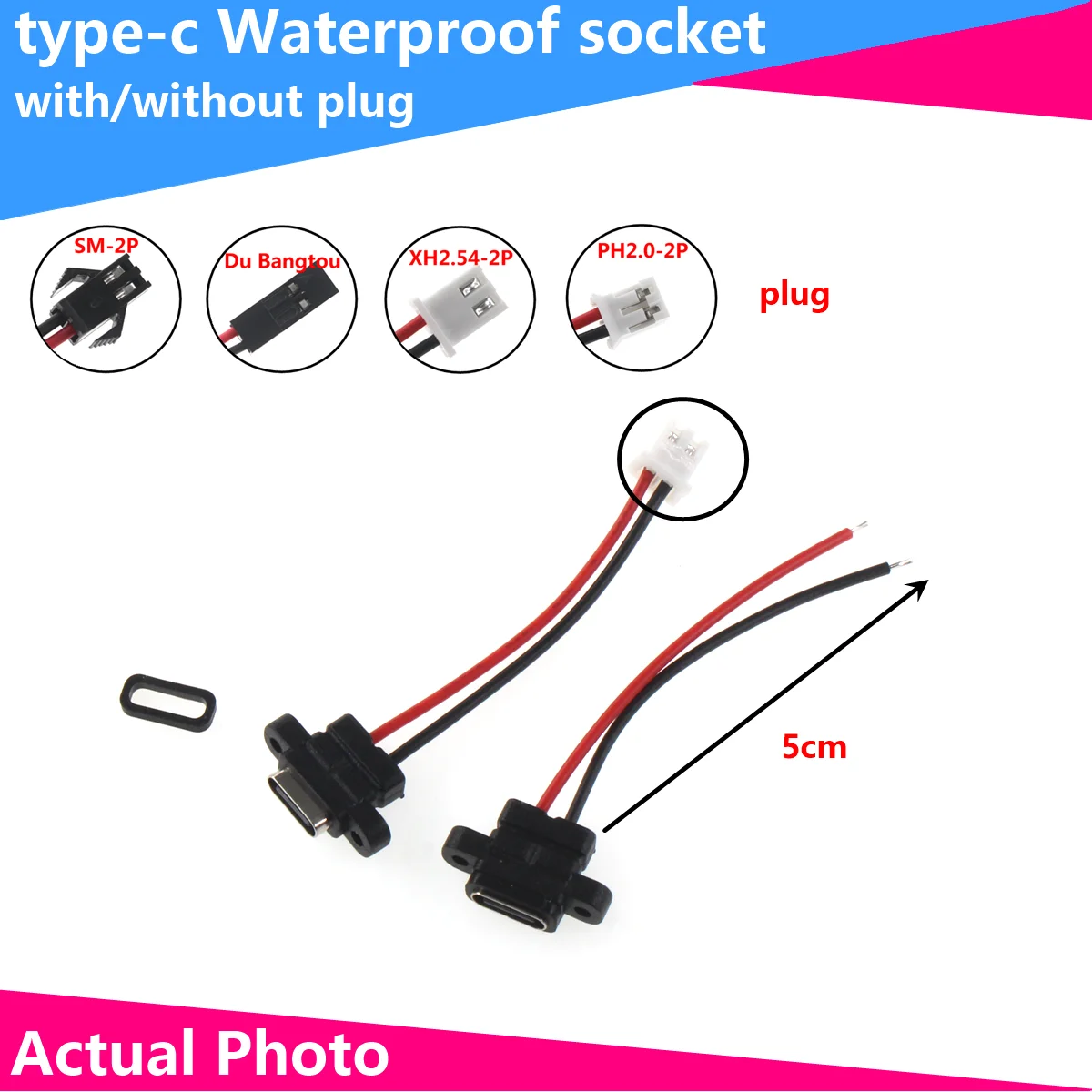 1pcs type-c waterproof female base with cable Charging port Female head DIY with mounting hole 2A electric shaver welding wire t