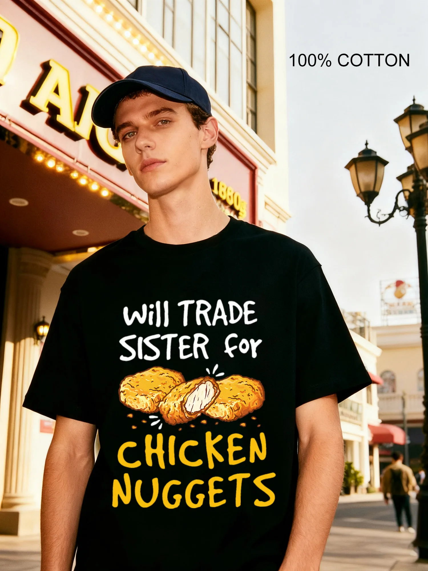 

Chicken Nuggets Trade Men's T-Shirts Casual Design Crew Neck T-Shirt 180g Street 100% Cotton