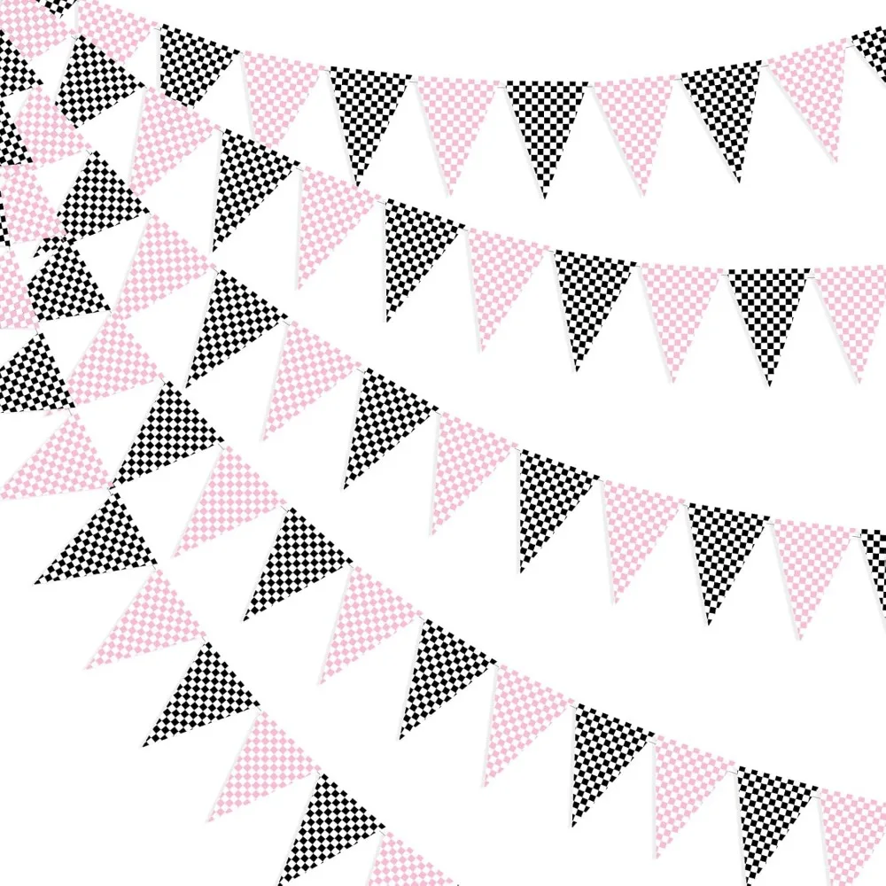 

MYSEPIC Checkered Flag Banner - Pink and Black Checkered Party Decorations, Checkered Pennant, for Racing Car Checkered Party