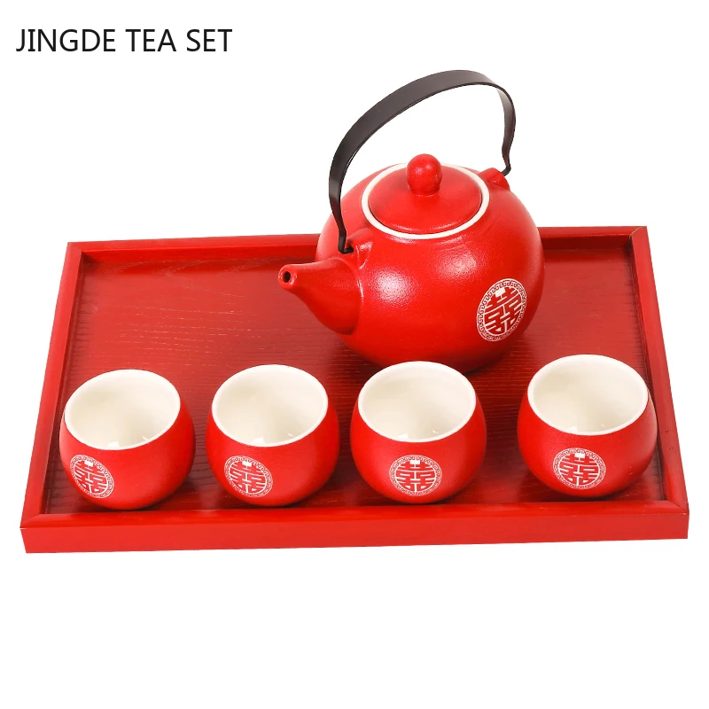 Exquisite Ceramics Tea Pot and Cup Set Household Handmade Tea Set Chinese Wedding Tea Maker Customized High-end Teaware Supplies