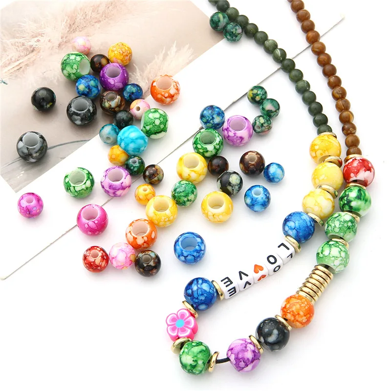 Colorful Painting Round 8mm 10mm ABS Plasic Acrylic Loose Beads Lot For Jewelry Making DIY Findings