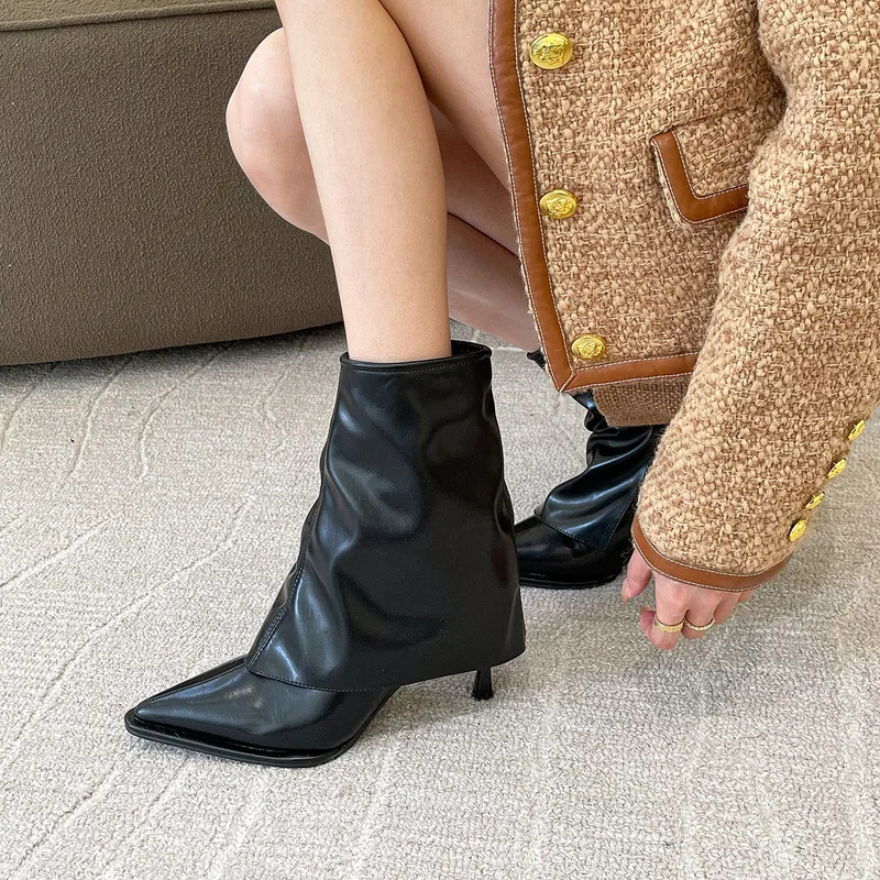 Bottes de rinçage en cuir de fibre avec fermeture éclair latérale pour femme, talons aiguilles, Parker, hiver, nouveau, sourire