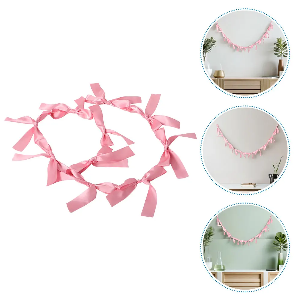 

2pcs Party Decoration Bowknot Banner Pink Wedding Birthday Garland Ribbon Bunting Bow Hanging Banner For Bridal