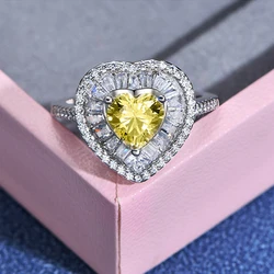 Real S925 Silver Heart Rings Women's 7mm High Carbon Diamond Ring Female 5A Zircon Original Design Luxury Jewelry Girl Gift