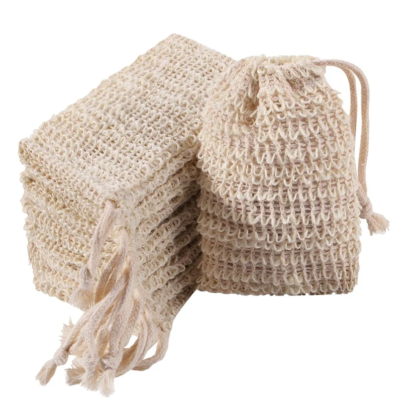 Paquete de bolsas exfoliantes de jabón, malla de Sisal, con cordón, para baño y ducha, 12 unidades