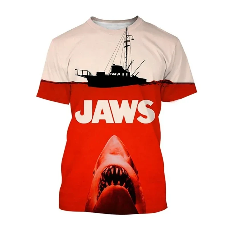 Jaws Horror Movie T-Shirts Shark 3D Printed Streetwear Men Women Fashion Oversized Short Sleeve T Shirt Kids Tees Tops Clothing