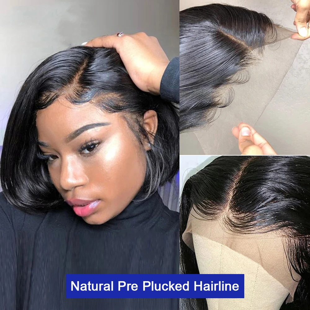 Brazilian HD Transparent 13x4 Bone Straight Short Bob Human Hair Wigs 13x6 Straight Lace Front Wigs For Women 250 Density