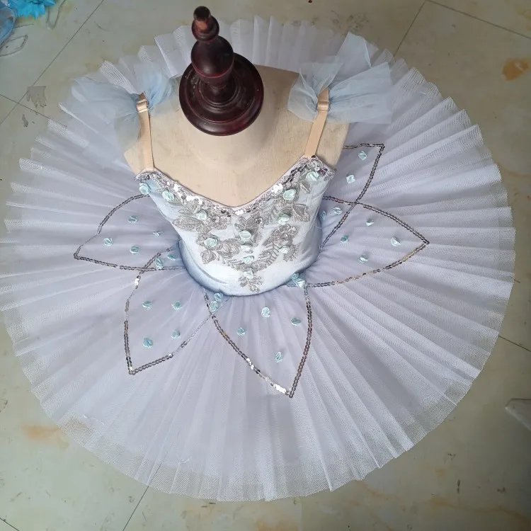 Professional Ballet Tutu Children Girls Tutu Ballet Dress Ballerina Sky Blue Velvet Bodice Pancake Swan Lake Dance Costumes Kids