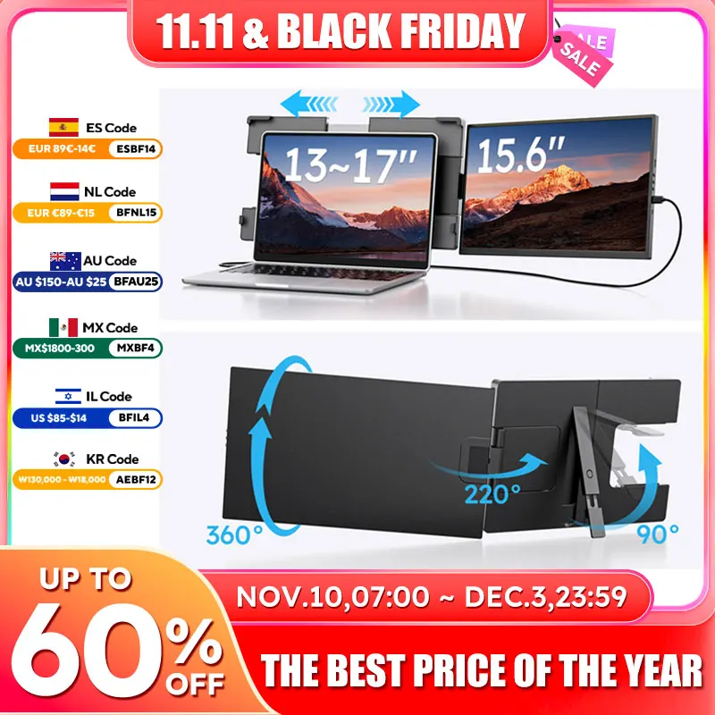 

15,6-дюймовые портативные мониторы для путешествий, работы, FHD IPS 1080P, внешний дисплей, удлинитель экрана ноутбука для MAC Windows Chrome Mini PC