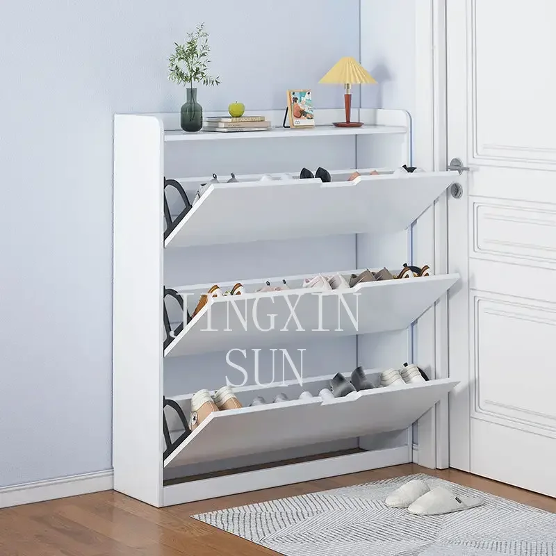 Ultra-thin flip bucket shoe cabinet, space-saving home doorway, large capacity, multi-layer shoe rack, multi-functional storage