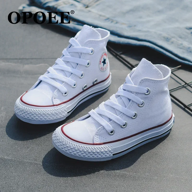 Children's Casual Shoes Men's Women's Kids High-top Canvas Shoes Wear-resistant Boys Board Shoe Girls Lace-up Breathable Flats