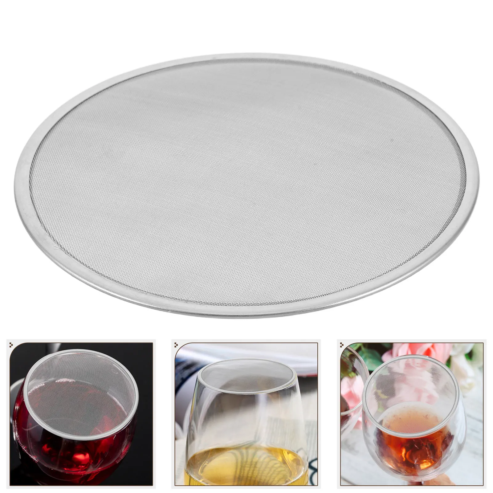 90Mm Stainless Steel Wine Glass Lid Mesh Topper Splash Guard Ventilated Drink Cover Poolside Outdoor Bbq Picnic Reusable Drink