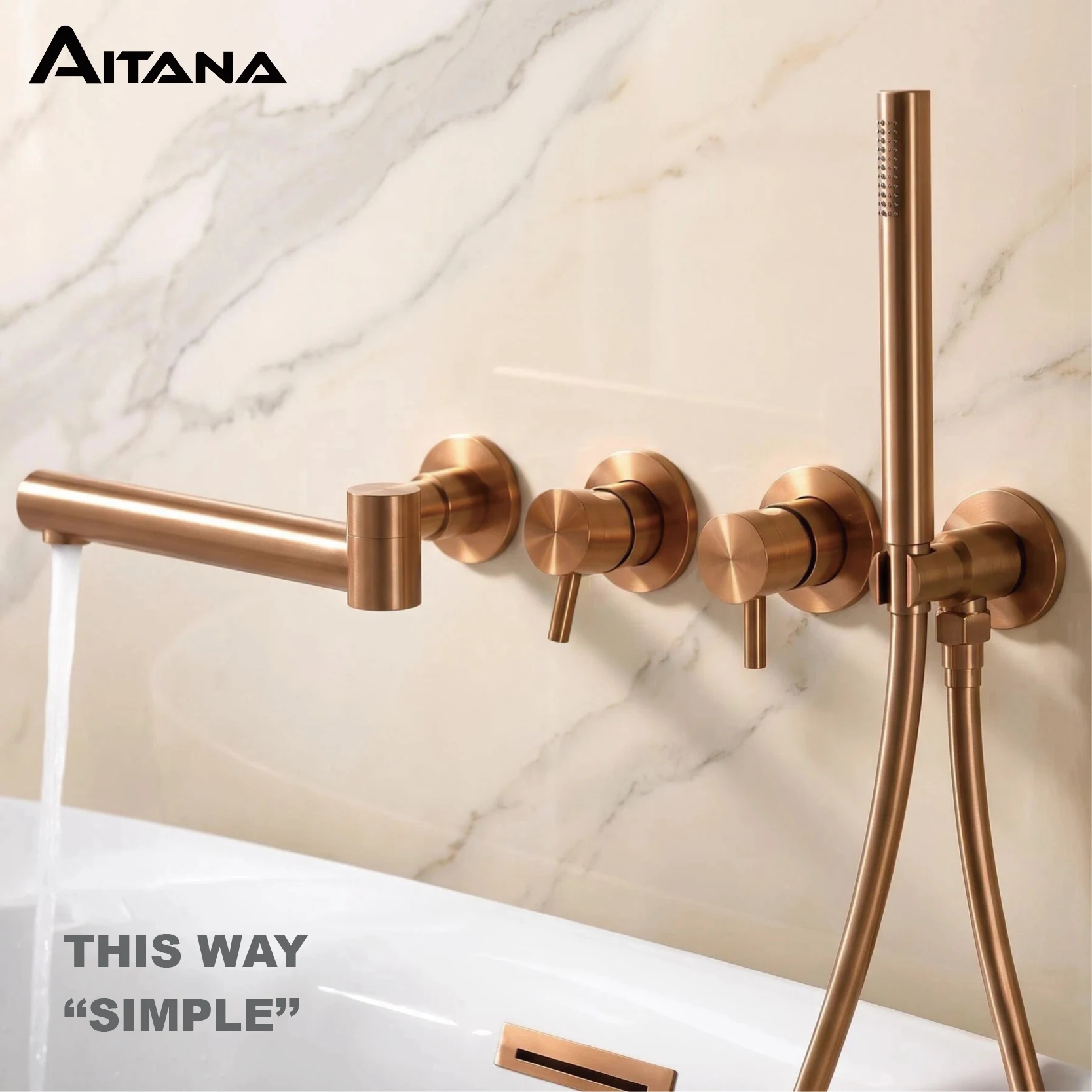 Simple Luxury Gun Gray Brass Bathroom Faucet with Wall Design and a Dual Handle Bathtub Mixer for Both Hot and Cold Water