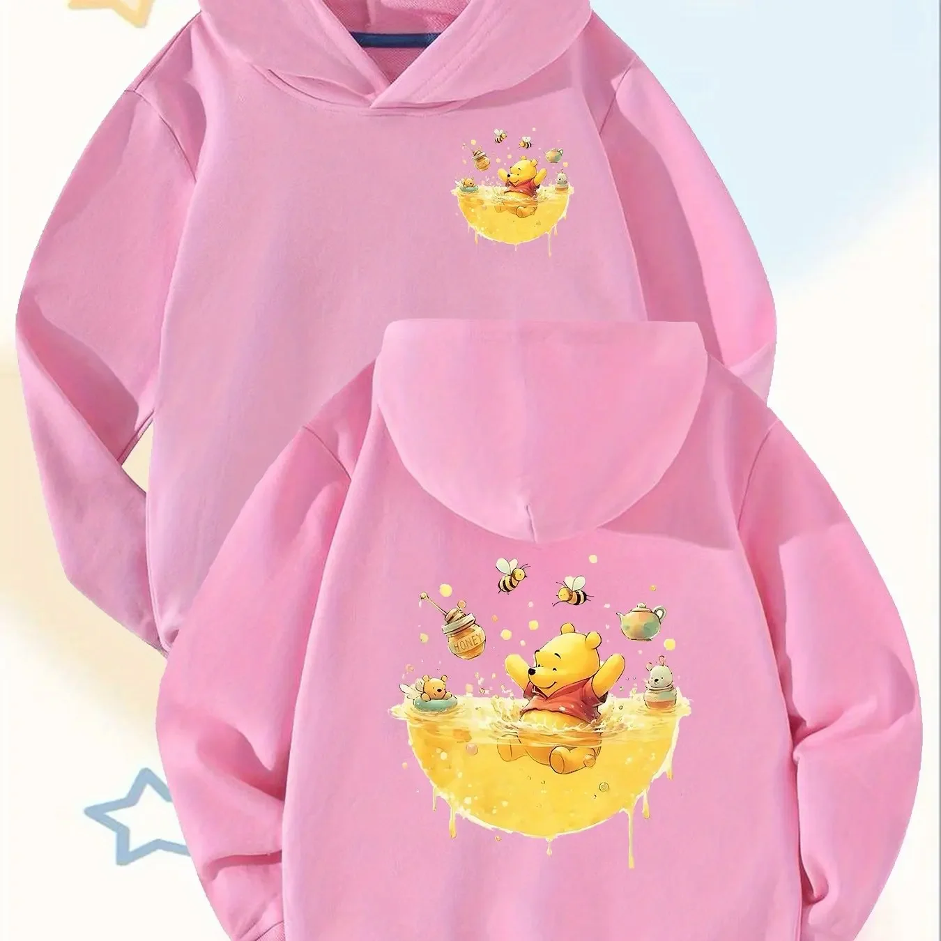 Sudadera con capucha con estampado de doble cara de Disney Stitch para niña, jersey de manga larga con patrón de luna y estrella, ropa de primavera Otoño Invierno