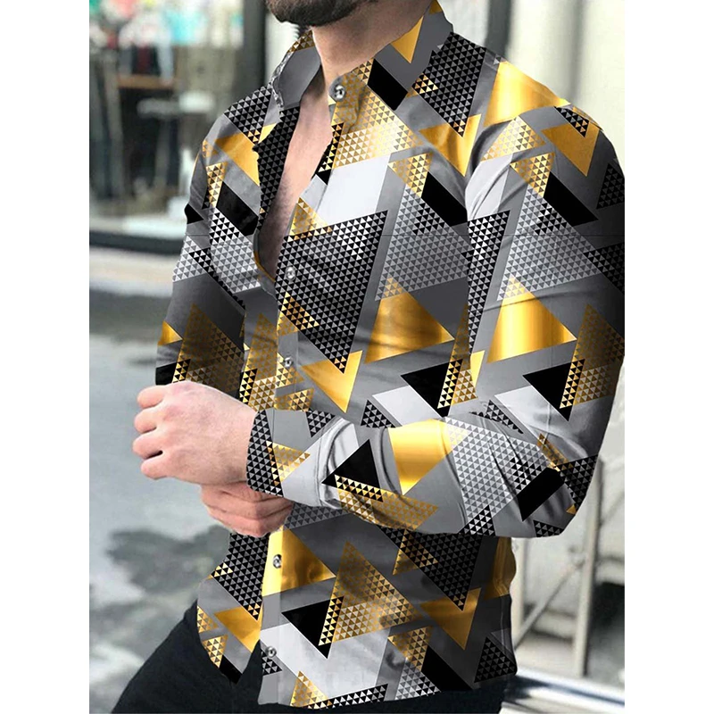 Fashion Luxury Social Men Long Sleeve Shirts Turn-down Collar Buttoned Shirt 2023 Mens Party Clothing Casual Flower Print Tops