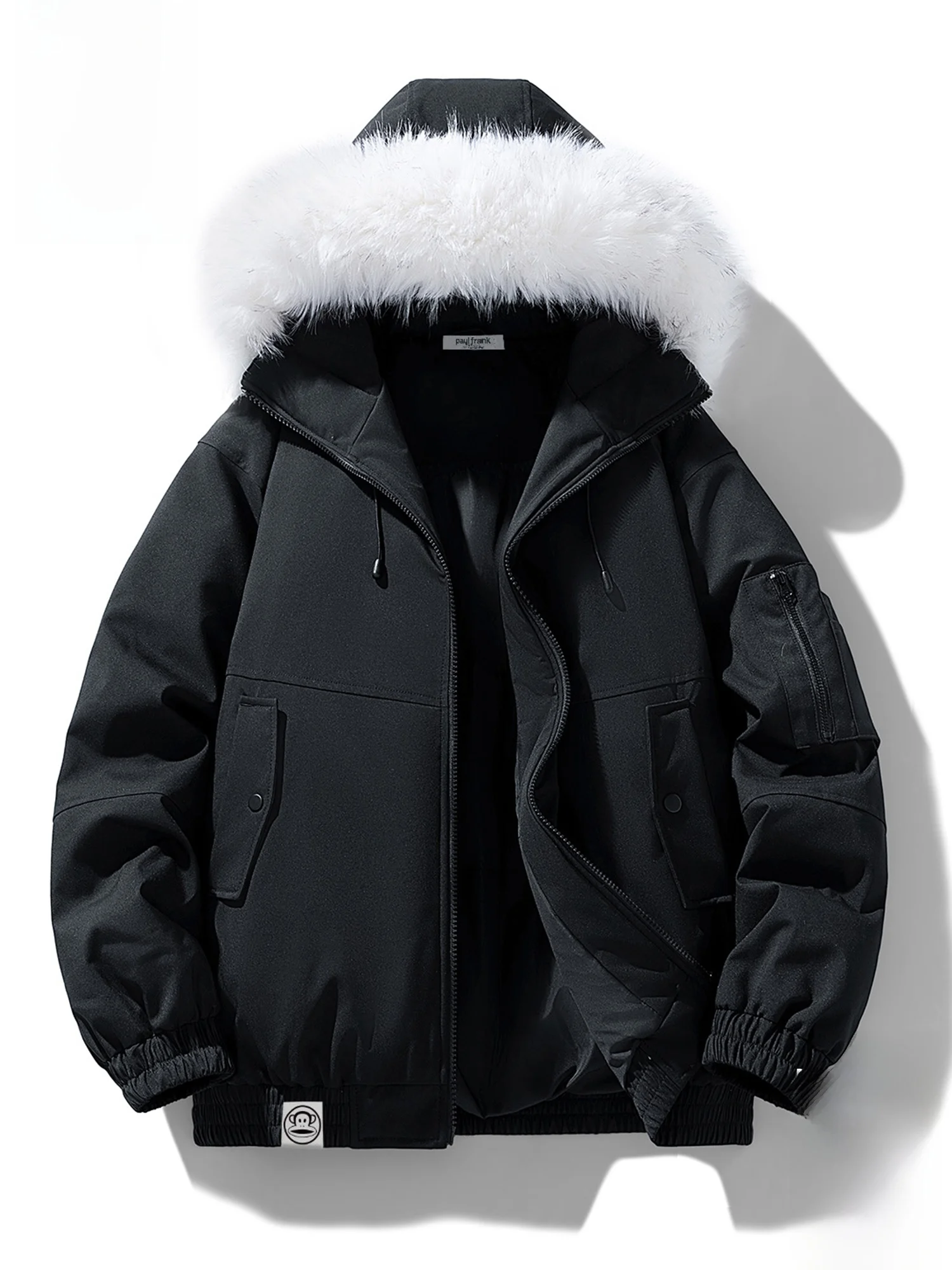 

Мужская зимняя модная рабочая куртка Paul Frank Monkey American Sle свободного кроя с капюшоном, хлопковая, с меховым воротником